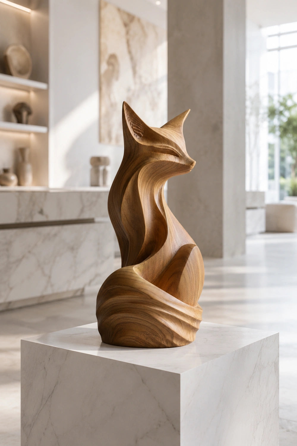 Modern Folk Art Wood Fox | Whimsical Storybook Sculpture