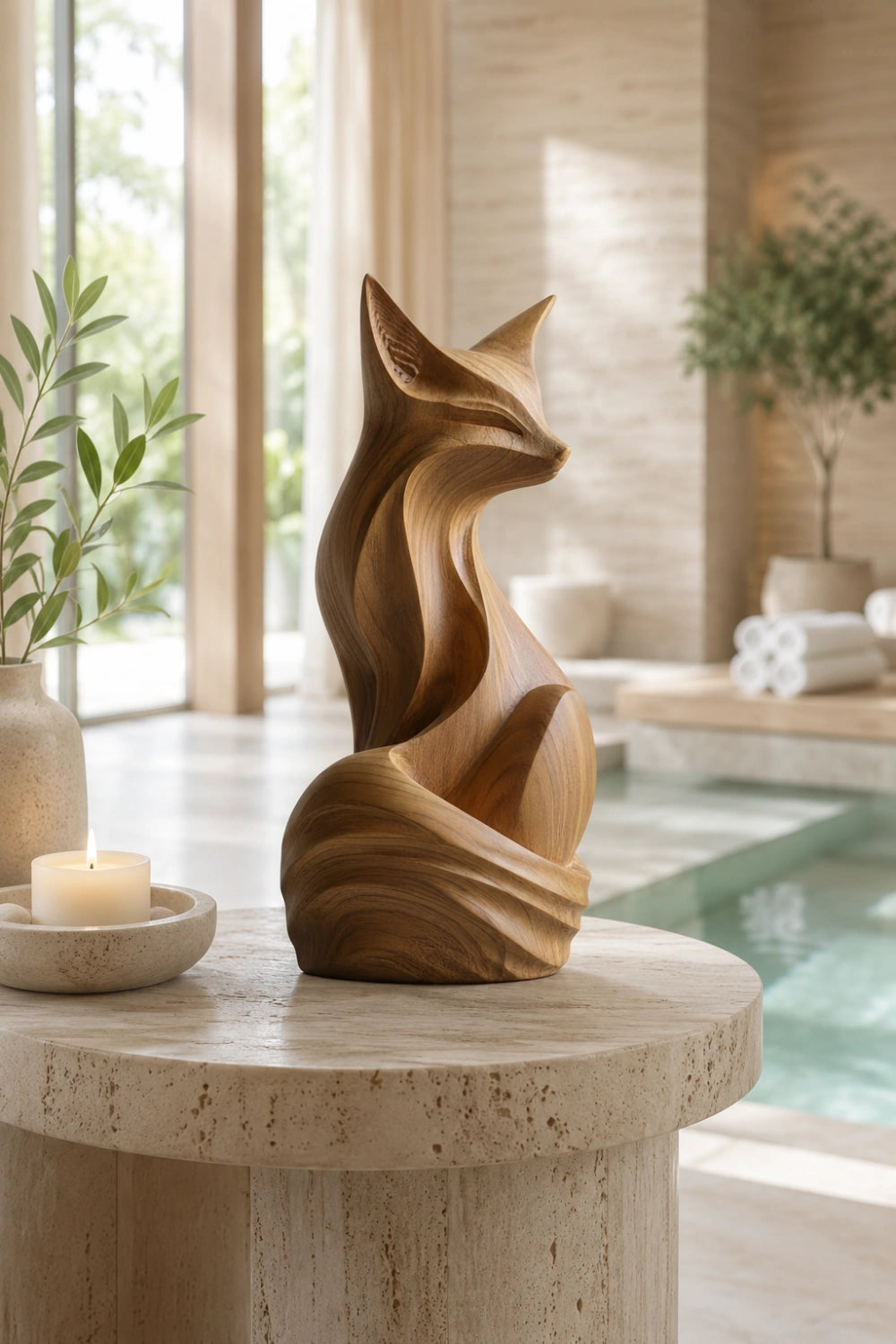 Modern Folk Art Wood Fox | Whimsical Storybook Sculpture