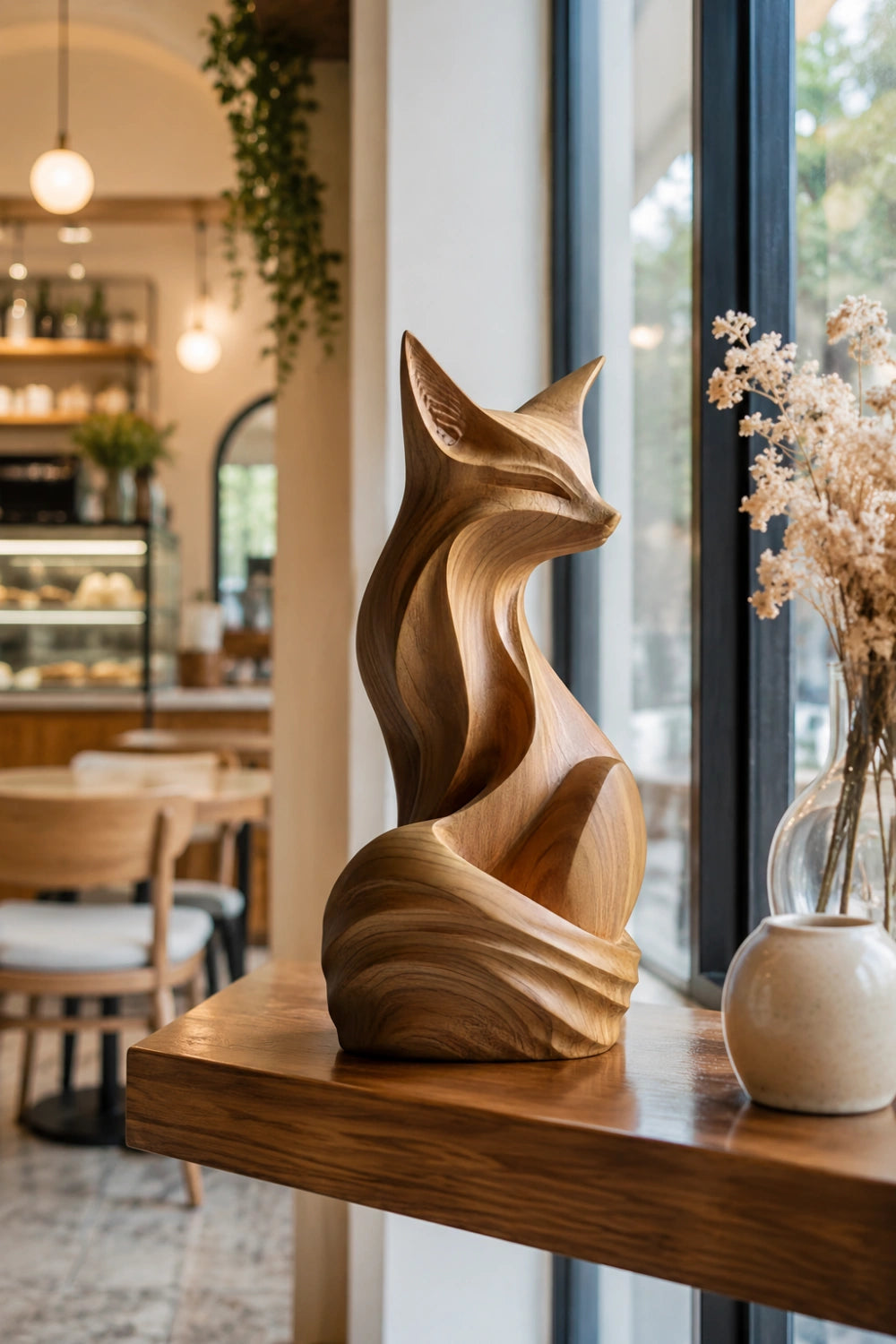 Modern Folk Art Wood Fox | Whimsical Storybook Sculpture