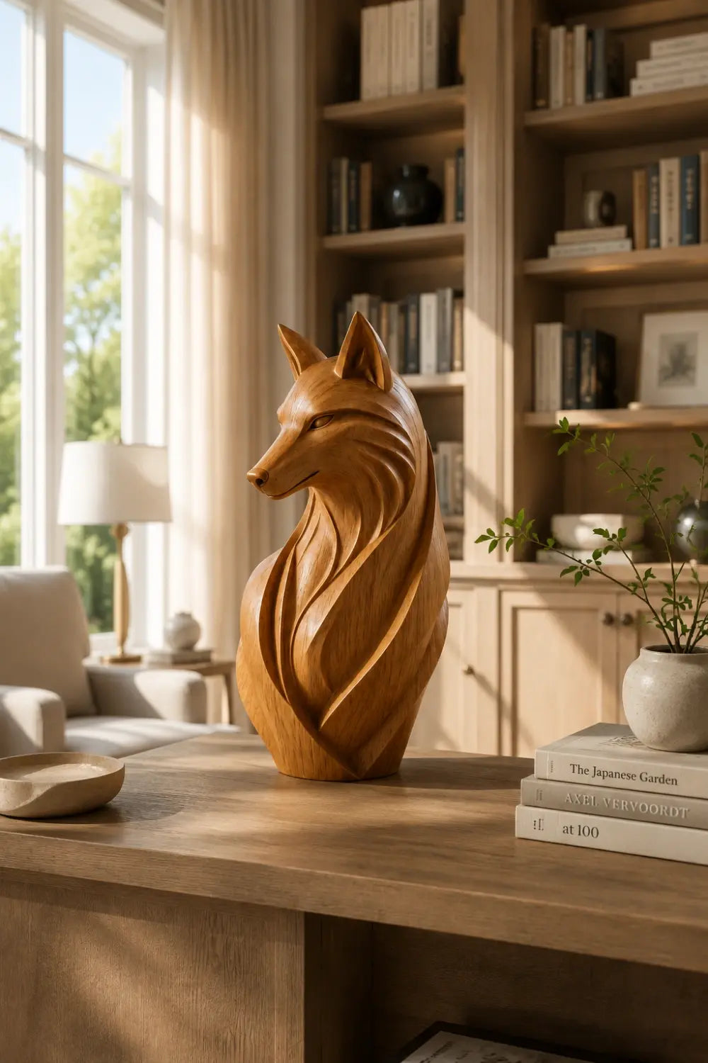 Sleek Wood Fox Sculpture | Elegant Woodland Silhouette Decor | Clever Art Figurine