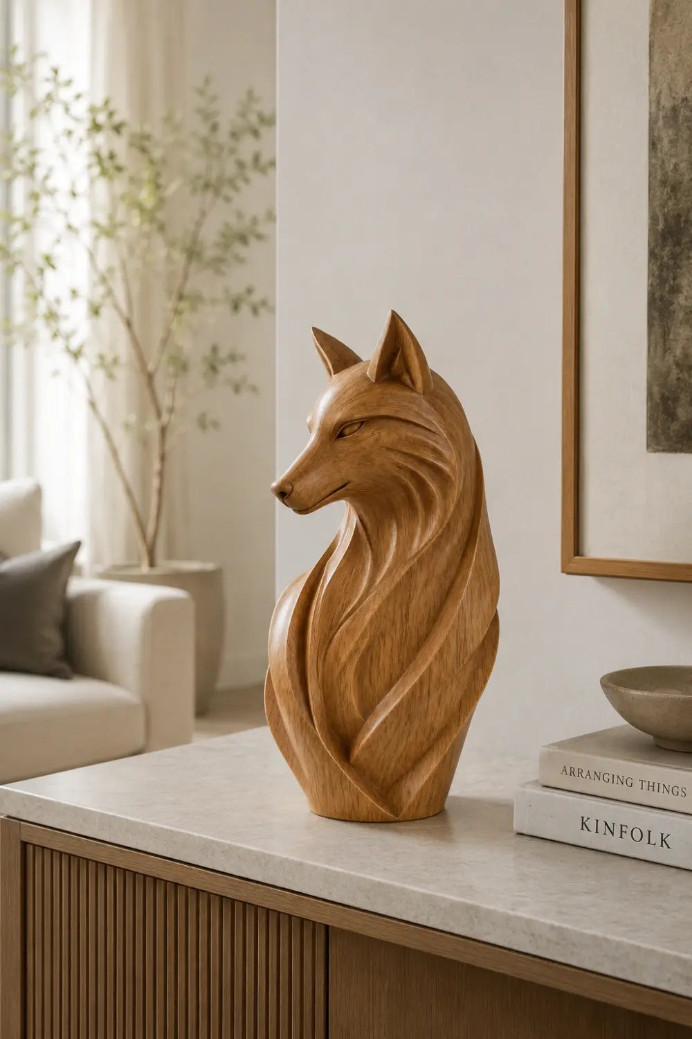 Sleek Wood Fox Sculpture | Elegant Woodland Silhouette Decor | Clever Art Figurine