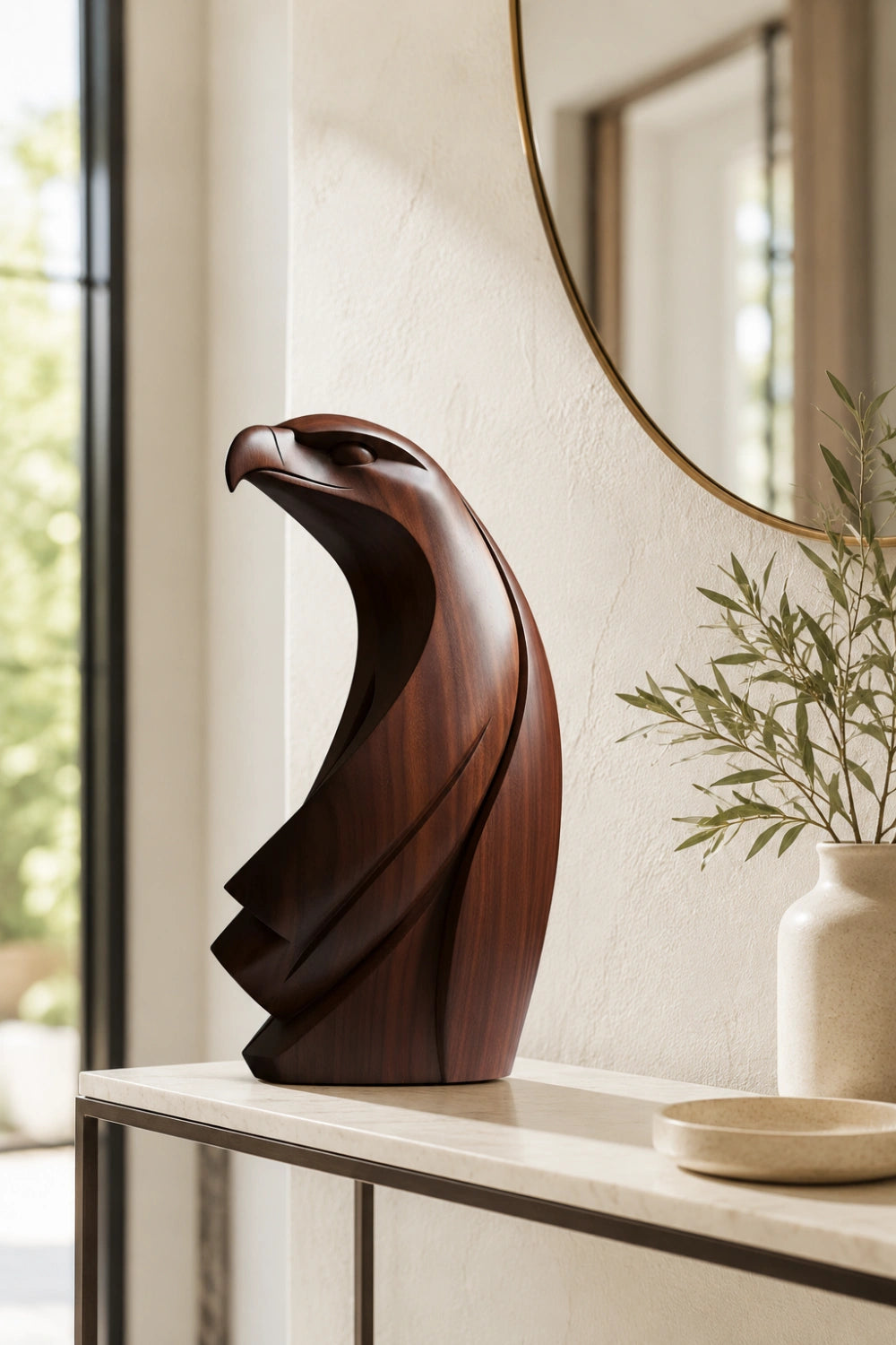 Modernist Wood Eagle Sculpture | Avant-Garde Raptor Office Decor | Striking Art Piece