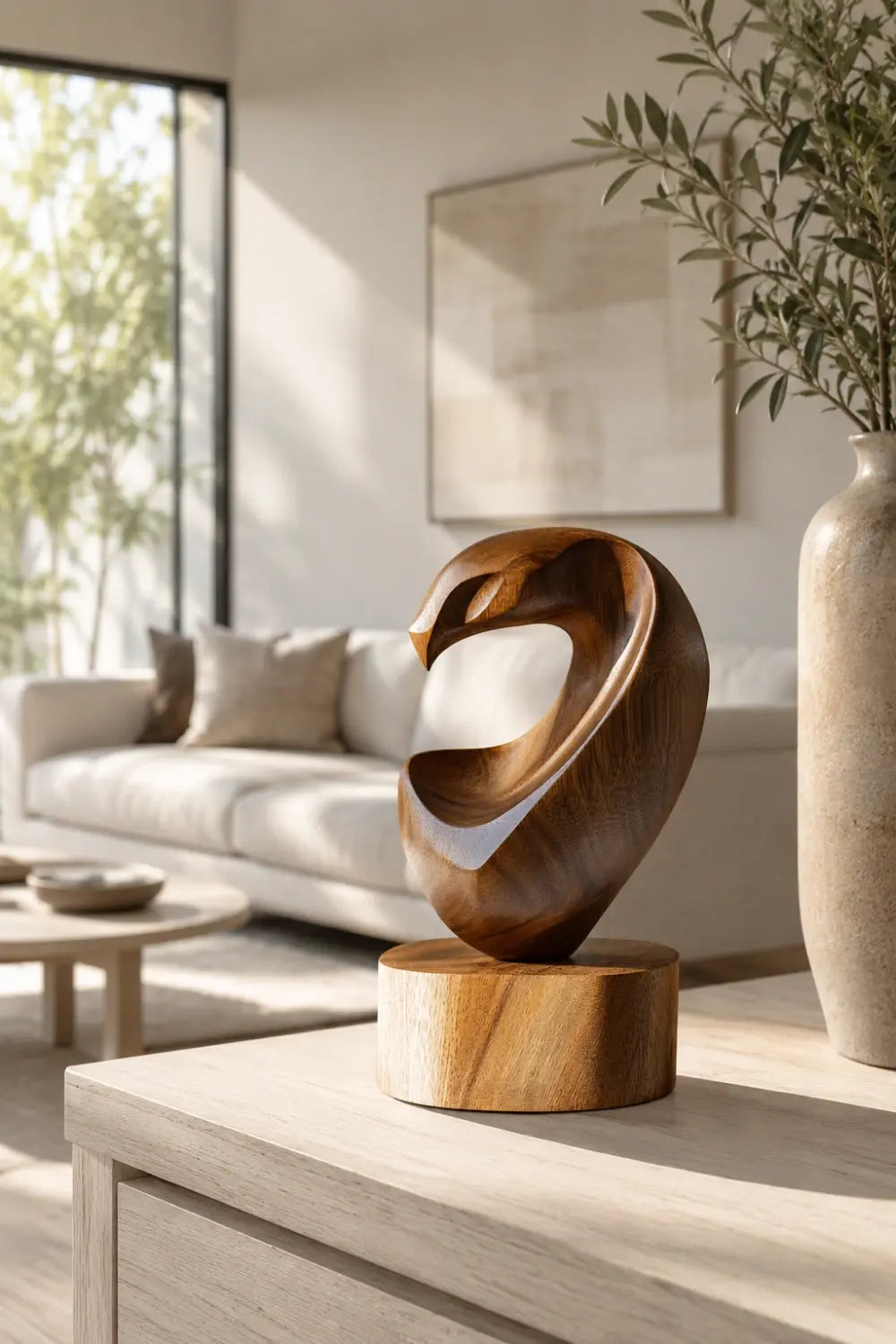 Biomorphic Abstract Wood Sculpture | Modernist Hollow Form Decor | Premium Aesthetic Gift