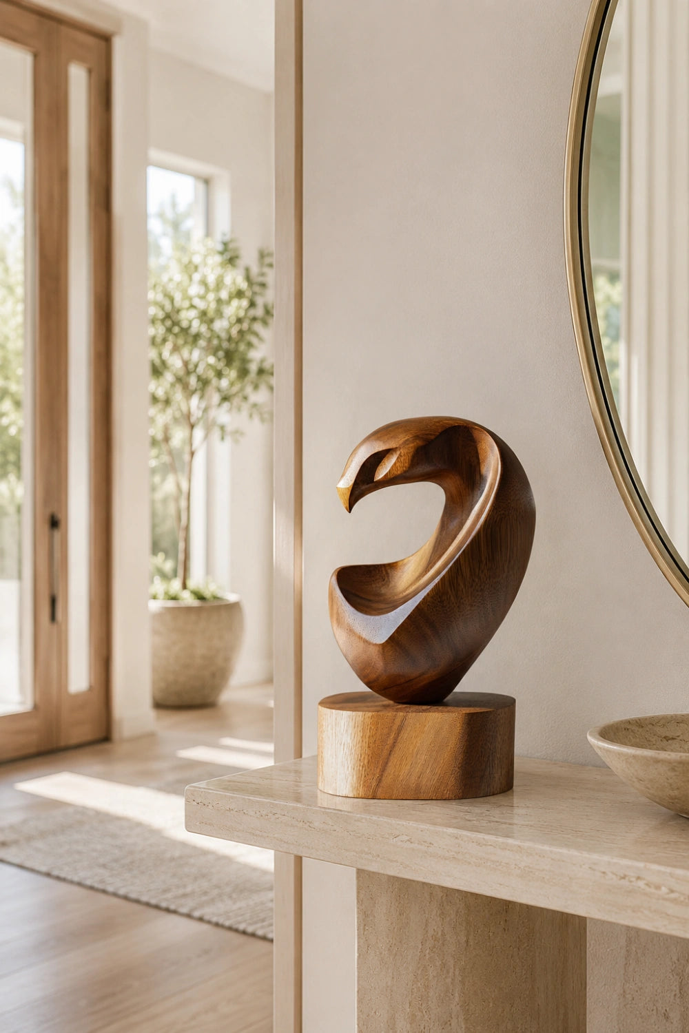 Biomorphic Abstract Wood Sculpture | Modernist Hollow Form Decor | Premium Aesthetic Gift