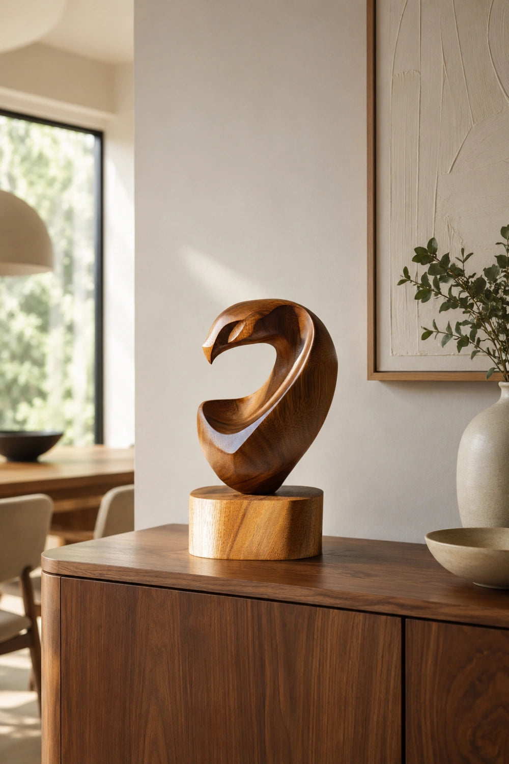 Biomorphic Abstract Wood Sculpture | Modernist Hollow Form Decor | Premium Aesthetic Gift