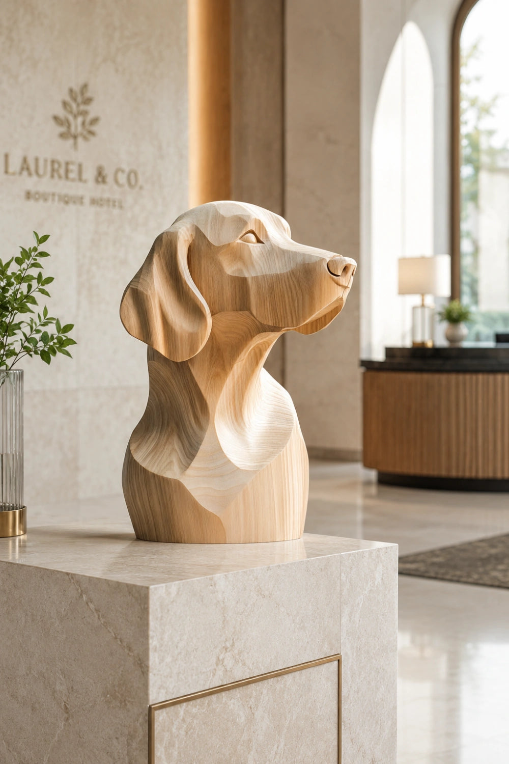 Minimalist Blonde Wood Dog Sculpture | Ash Labrador Canine Bust | Touching Pet Memorial Gift
