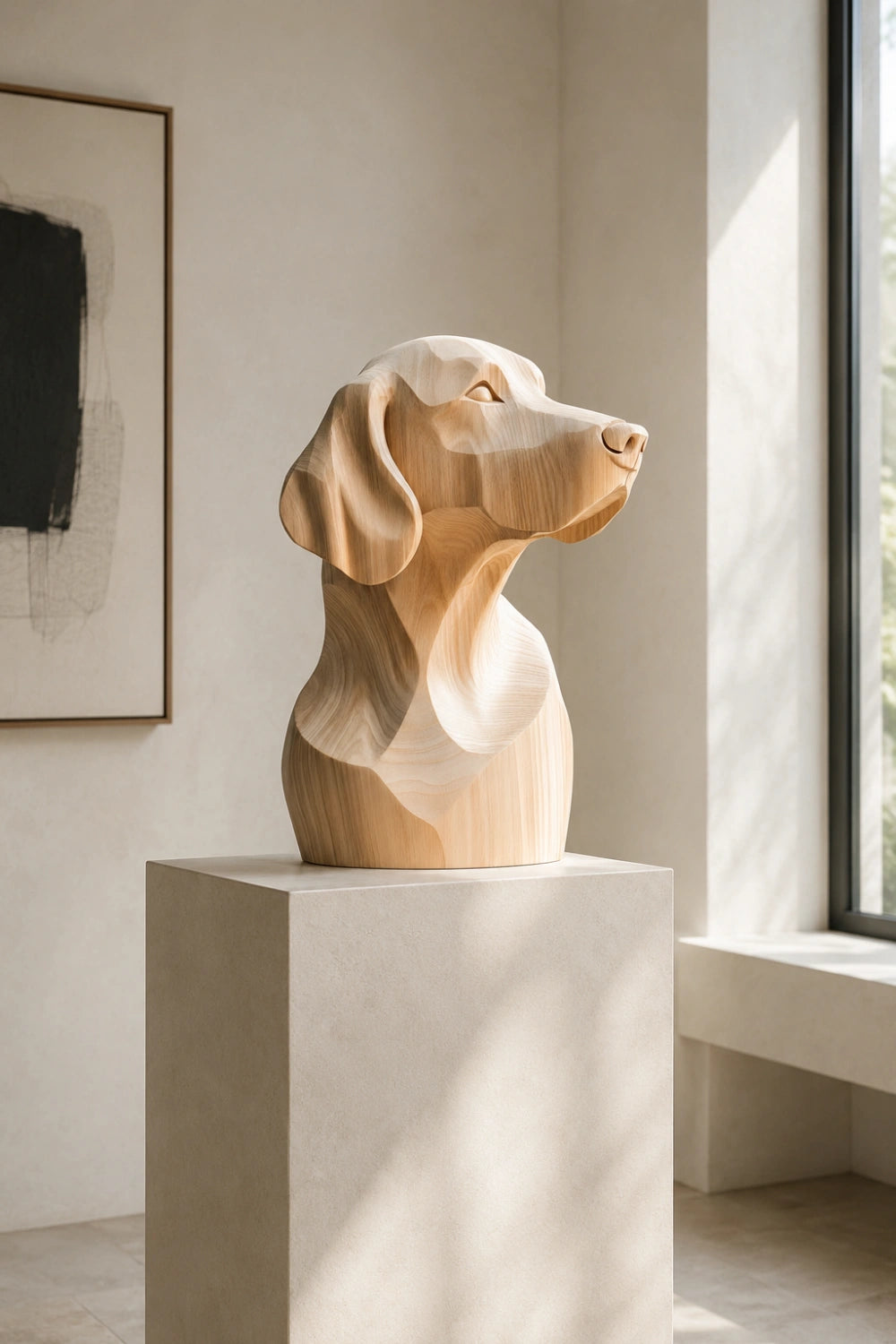 Minimalist Blonde Wood Dog Sculpture | Ash Labrador Canine Bust | Touching Pet Memorial Gift