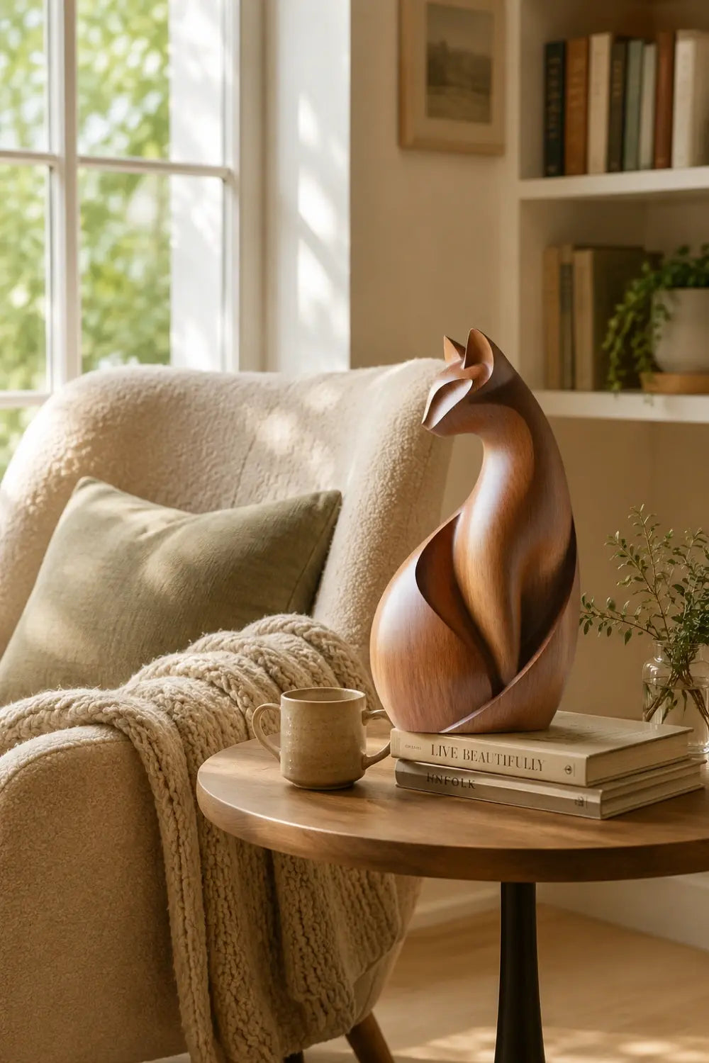 Organic Abstract Wood Animal Sculpture | Curvilinear Minimalist Decor | Premium Art Accent
