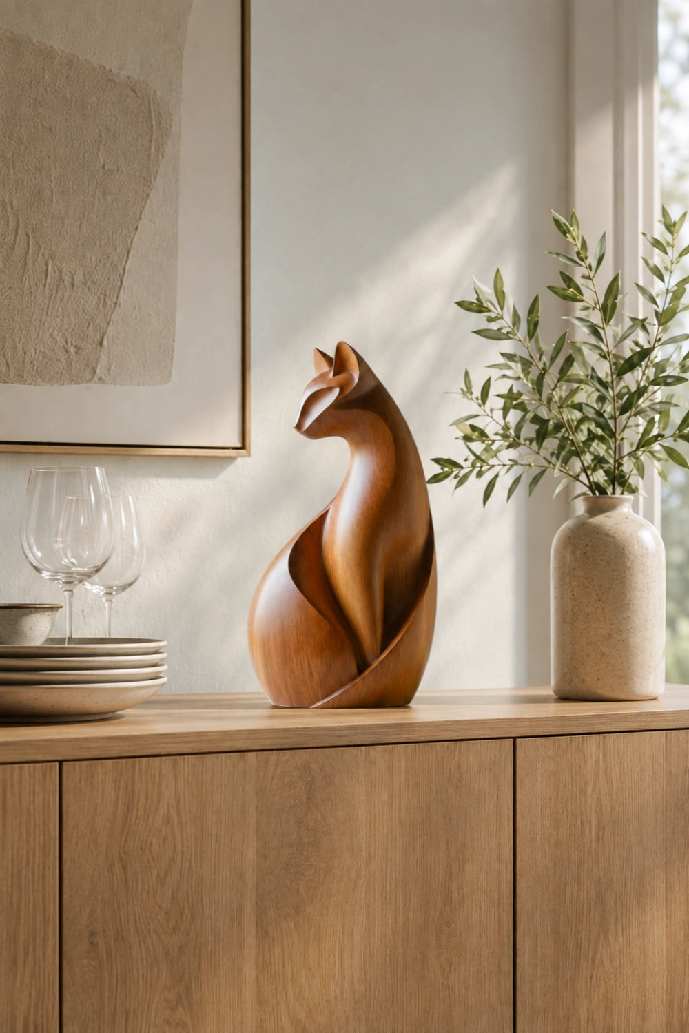 Organic Abstract Wood Animal Sculpture | Curvilinear Minimalist Decor | Premium Art Accent