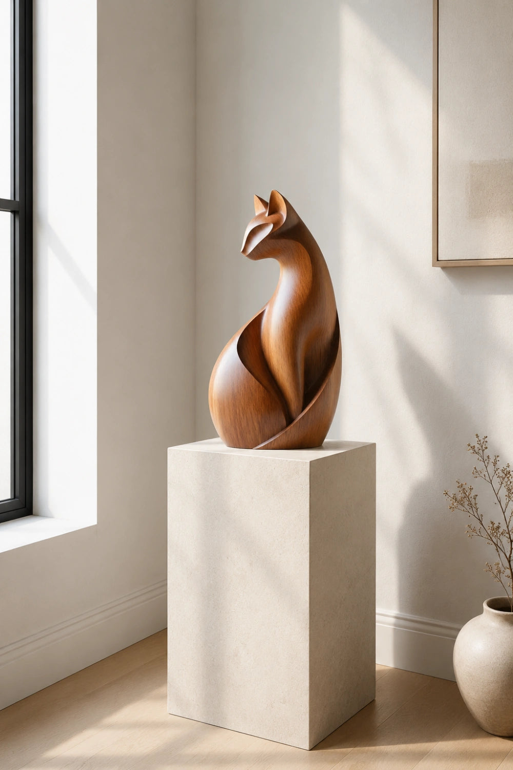 Organic Abstract Wood Animal Sculpture | Curvilinear Minimalist Decor | Premium Art Accent