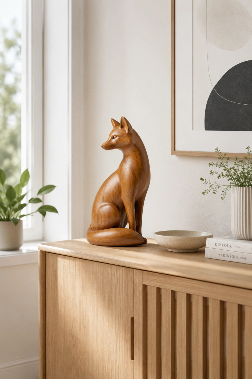 Handcrafted Wood Fox Sculpture | Transitional Wildlife Table Decor | Artisan Animal Gift