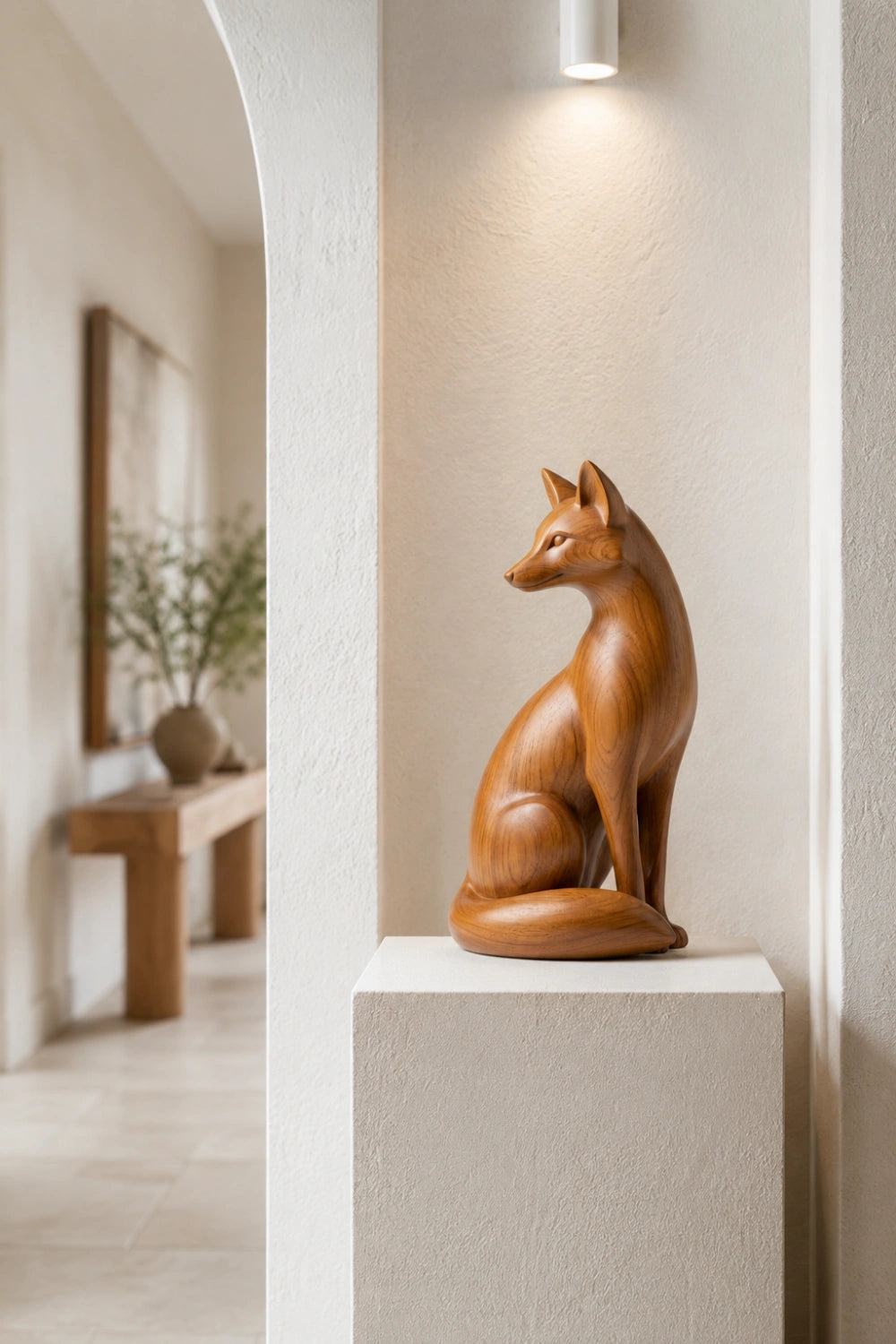 Handcrafted Wood Fox Sculpture | Transitional Wildlife Table Decor | Artisan Animal Gift