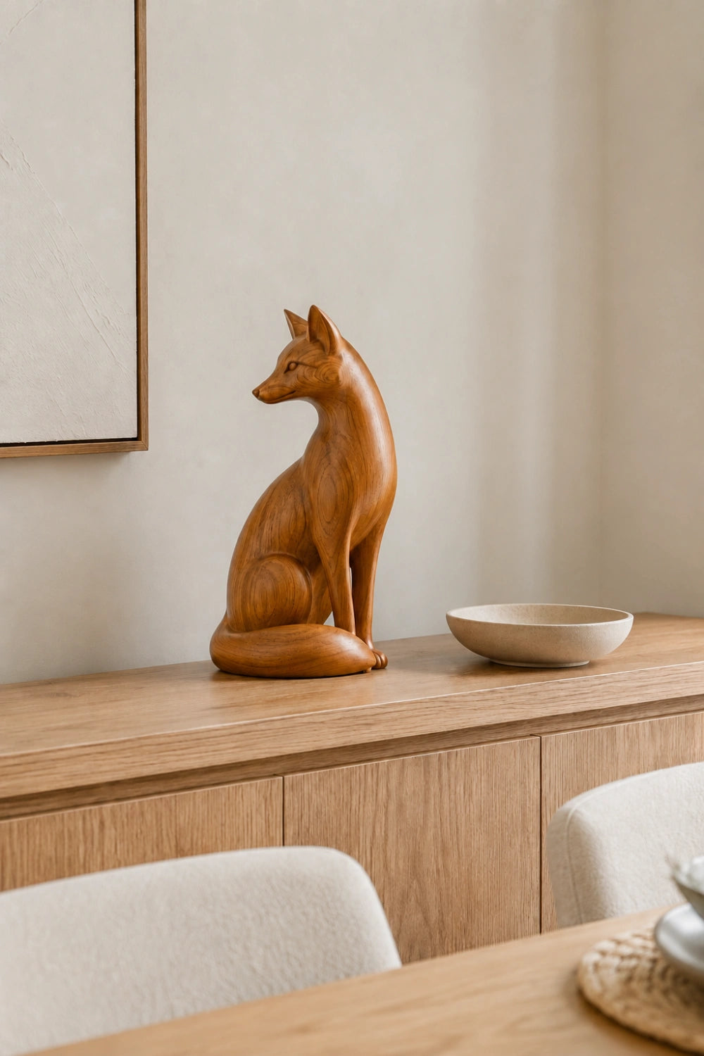 Handcrafted Wood Fox Sculpture | Transitional Wildlife Table Decor | Artisan Animal Gift