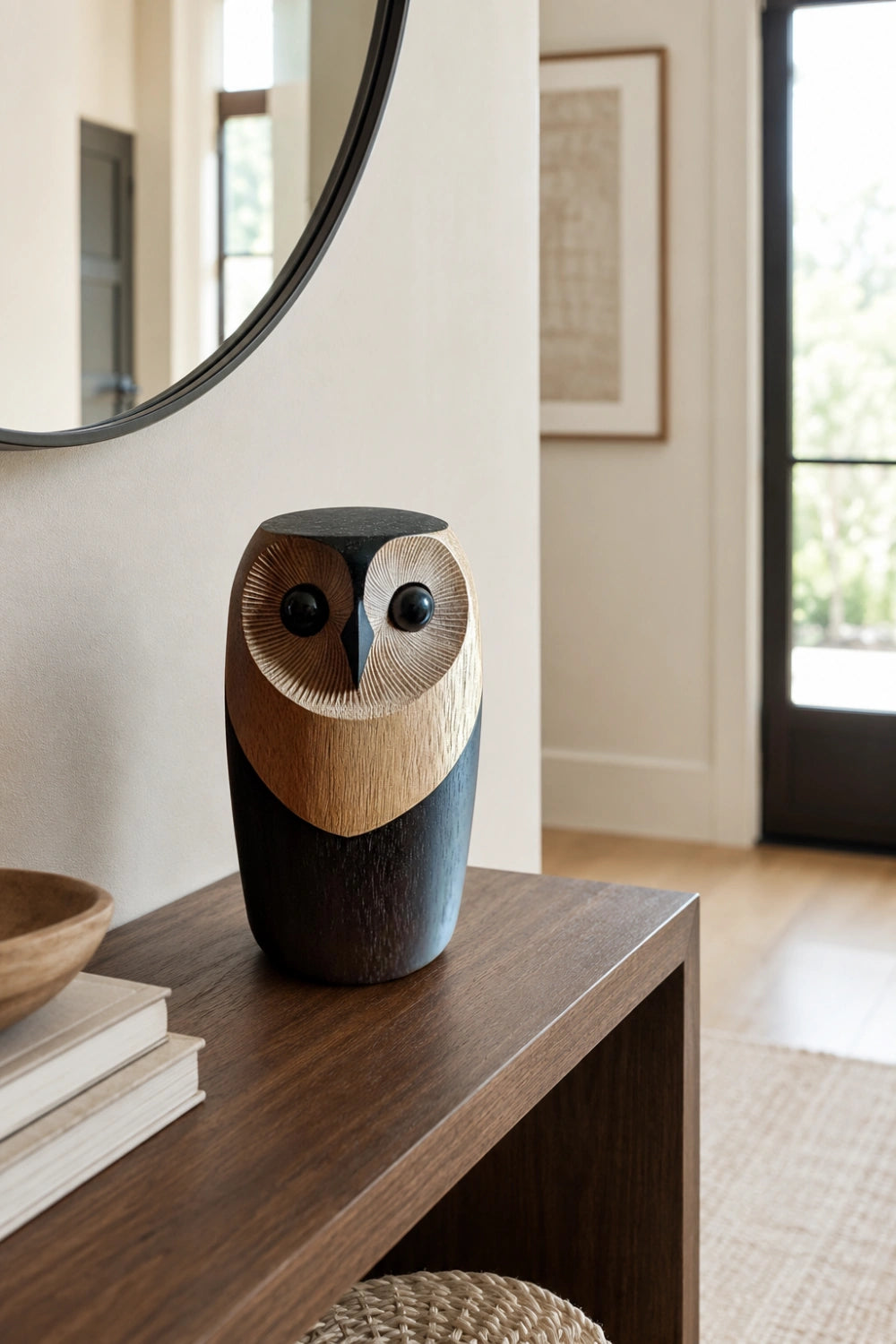 Handcarved Wooden Owl Figurine | Scandinavian Animal Sculpture | Mid-Century Desk Decor