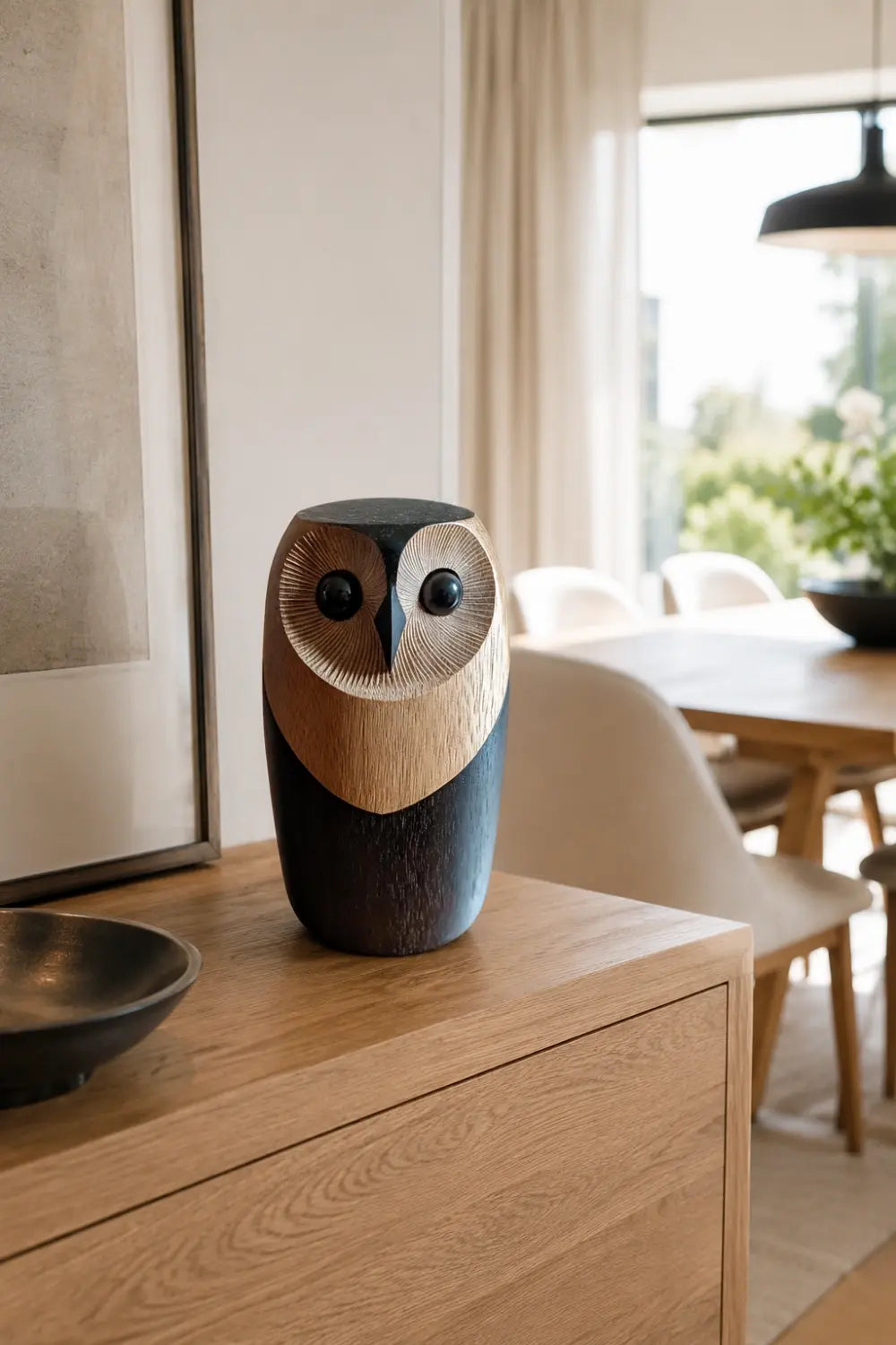 Handcarved Wooden Owl Figurine | Scandinavian Animal Sculpture | Mid-Century Desk Decor