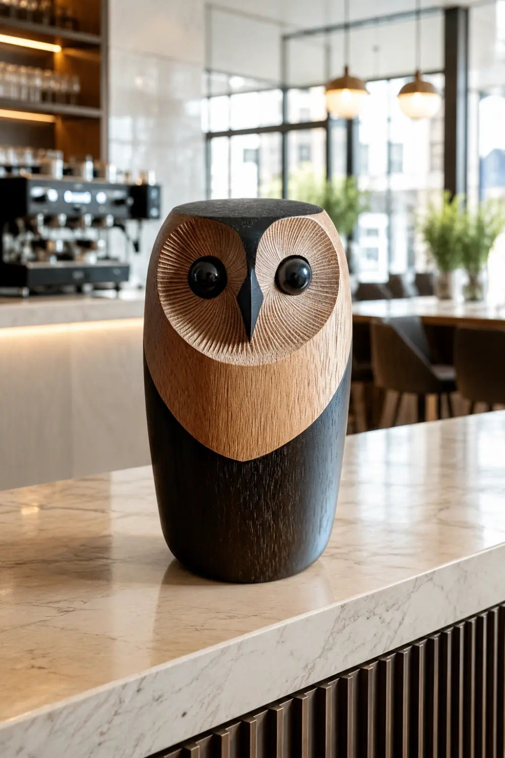 Handcarved Wooden Owl Figurine | Scandinavian Animal Sculpture | Mid-Century Desk Decor