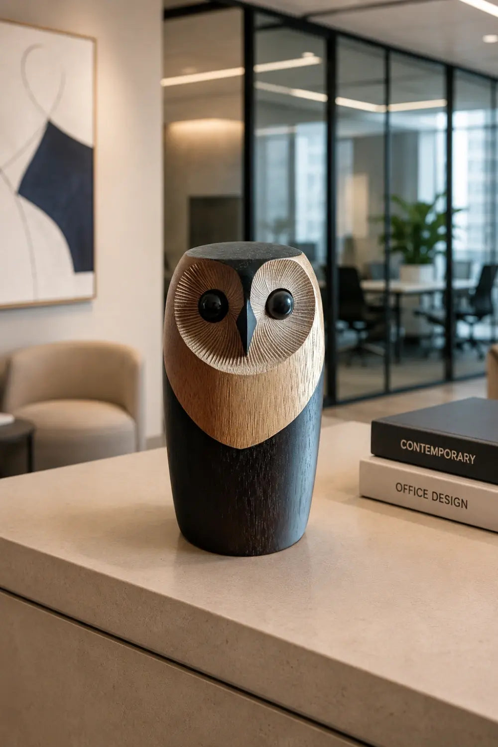 Handcarved Wooden Owl Figurine | Scandinavian Animal Sculpture | Mid-Century Desk Decor