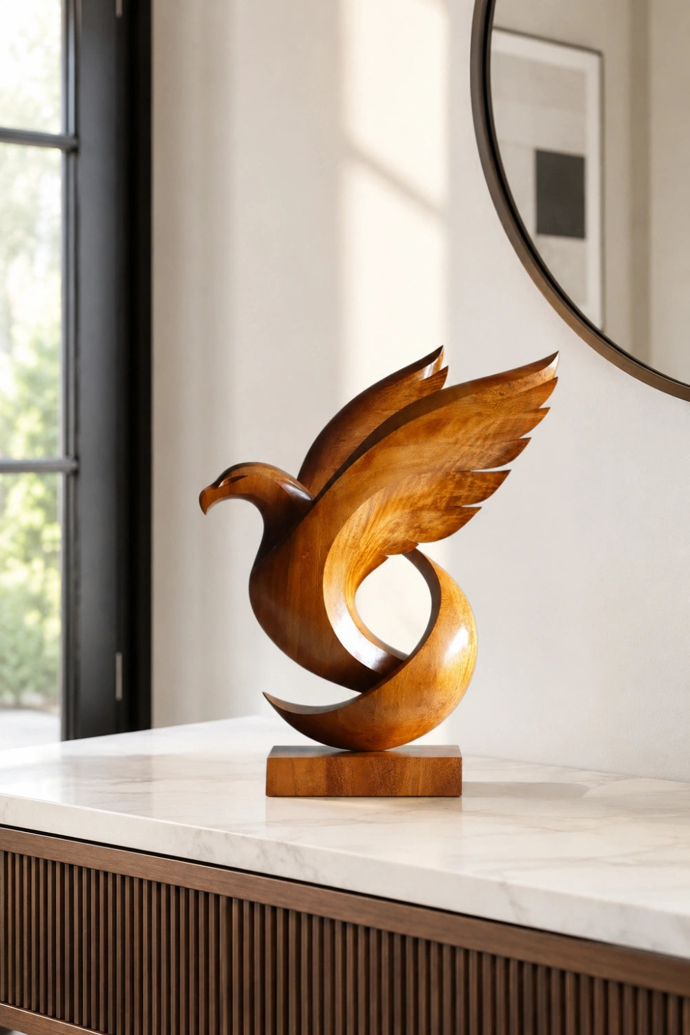 Carved Wood Eagle Sculpture | Soaring Bird Statue | Executive Desk Decor