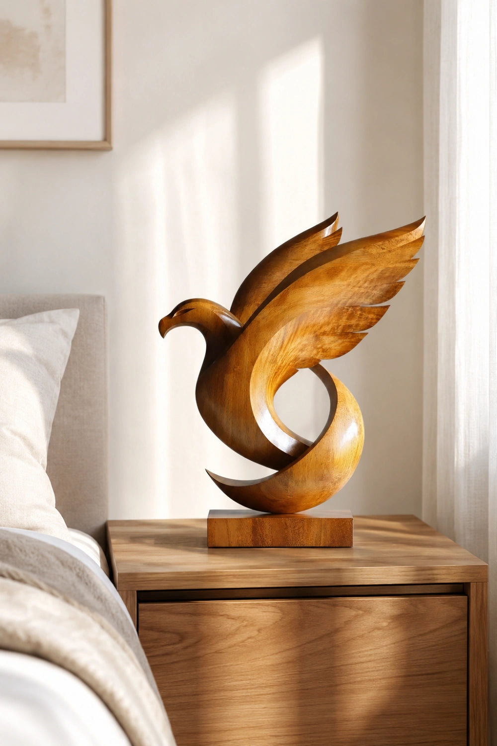 Carved Wood Eagle Sculpture | Soaring Bird Statue | Executive Desk Decor