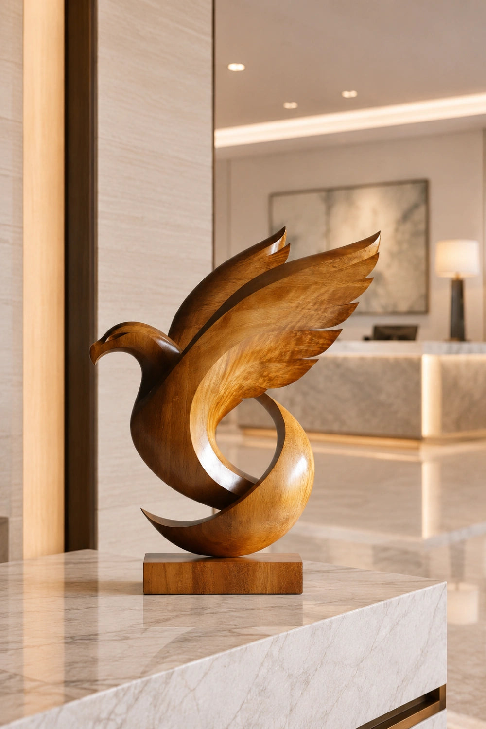 Carved Wood Eagle Sculpture | Soaring Bird Statue | Executive Desk Decor