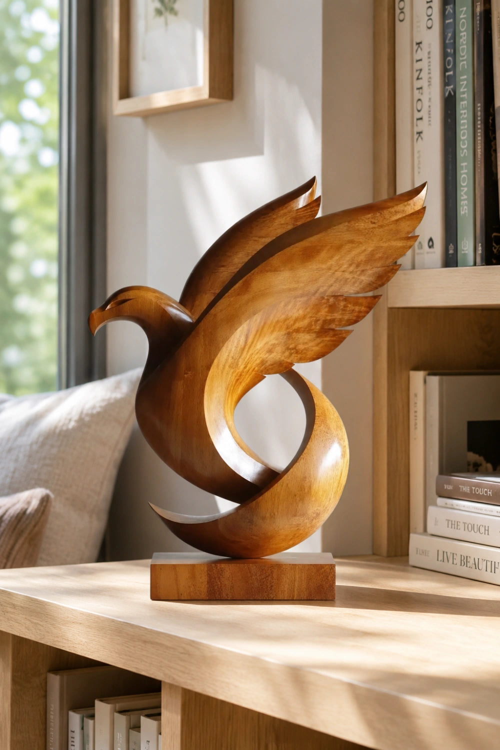 Carved Wood Eagle Sculpture | Soaring Bird Statue | Executive Desk Decor