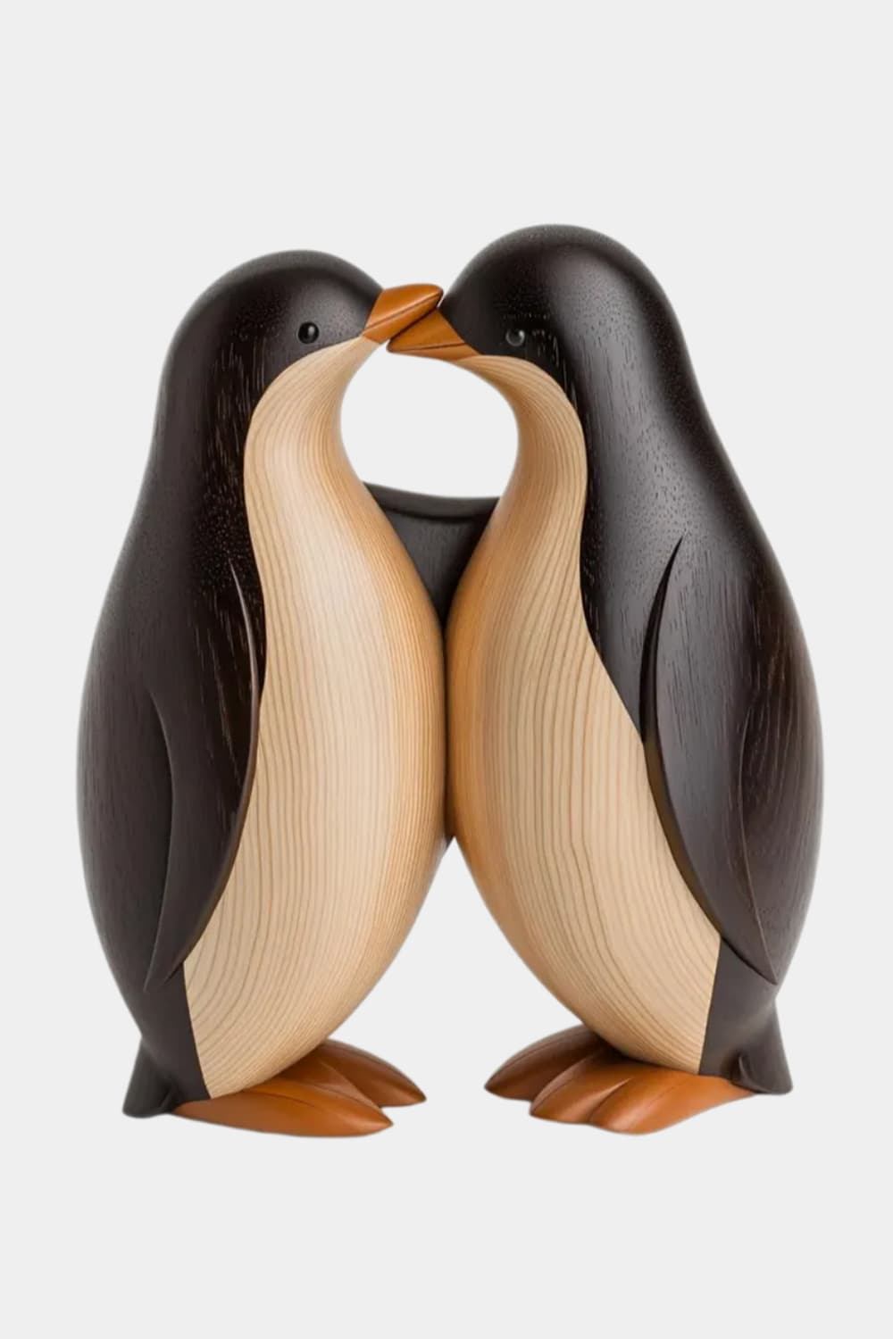 Wooden Penguin Pair Statue | Nordic Handcrafted Bird Decor
