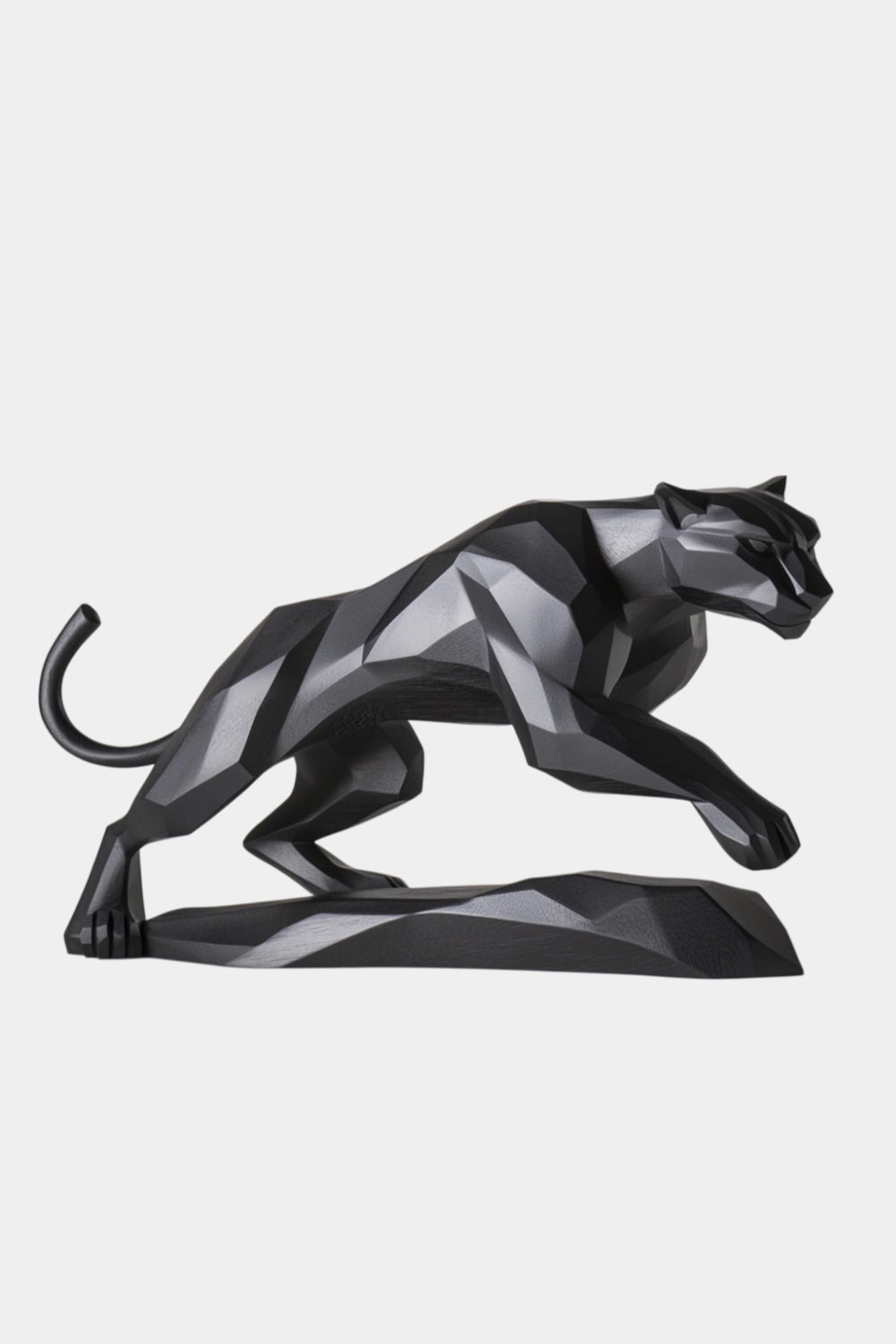 Geometric Black Panther Statue | Faceted Wood Pouncing Decor