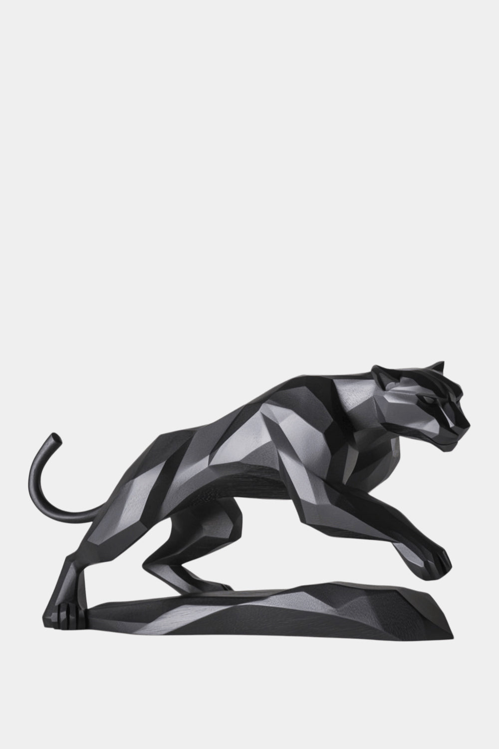Geometric Black Panther Statue | Faceted Wood Pouncing Decor