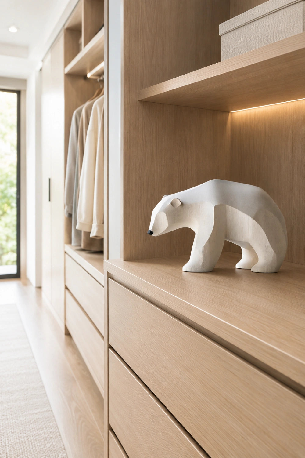 Minimalist Wooden Polar Bear Statue | Nordic Arctic Decor Gift