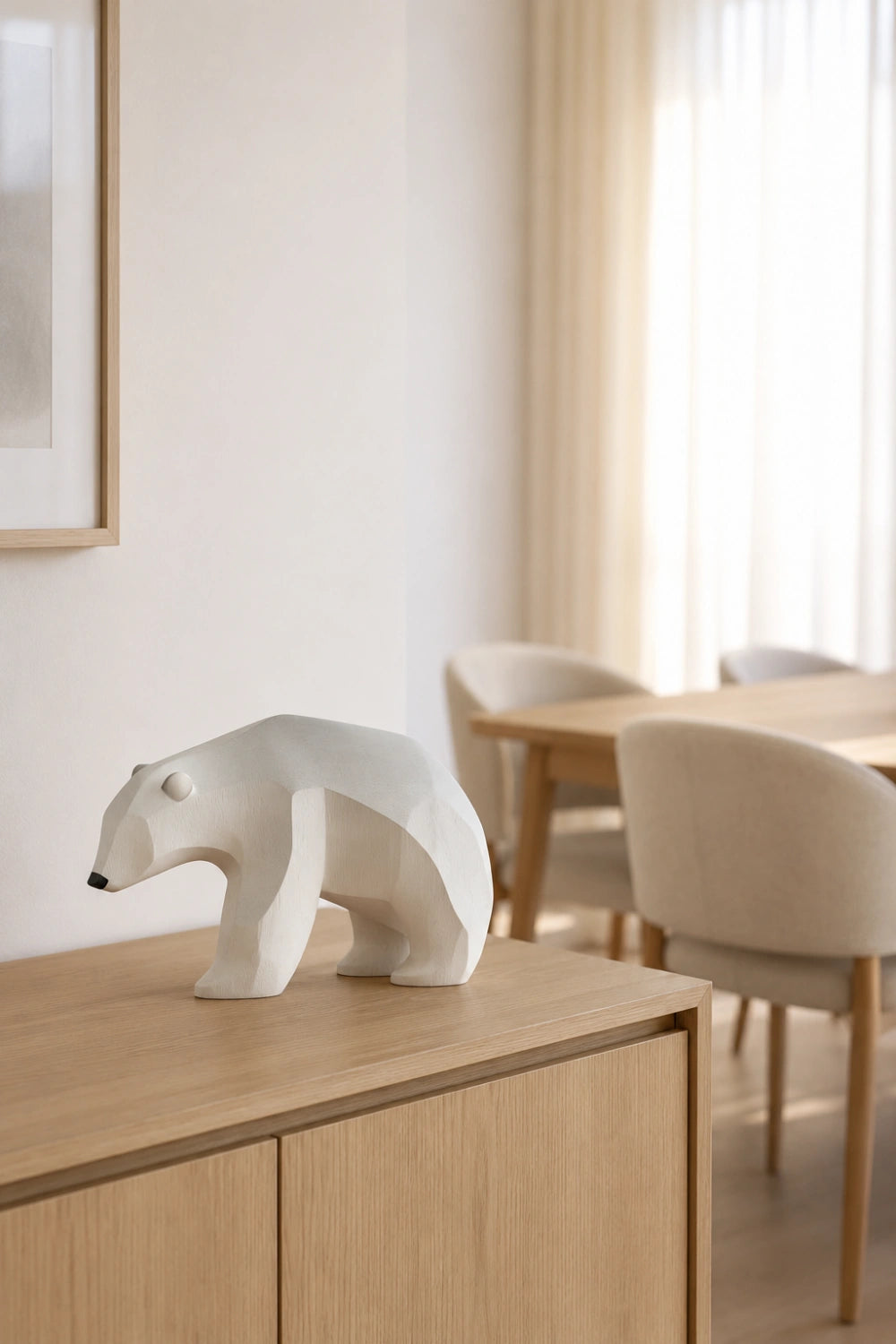 Minimalist Wooden Polar Bear Statue | Nordic Arctic Decor Gift
