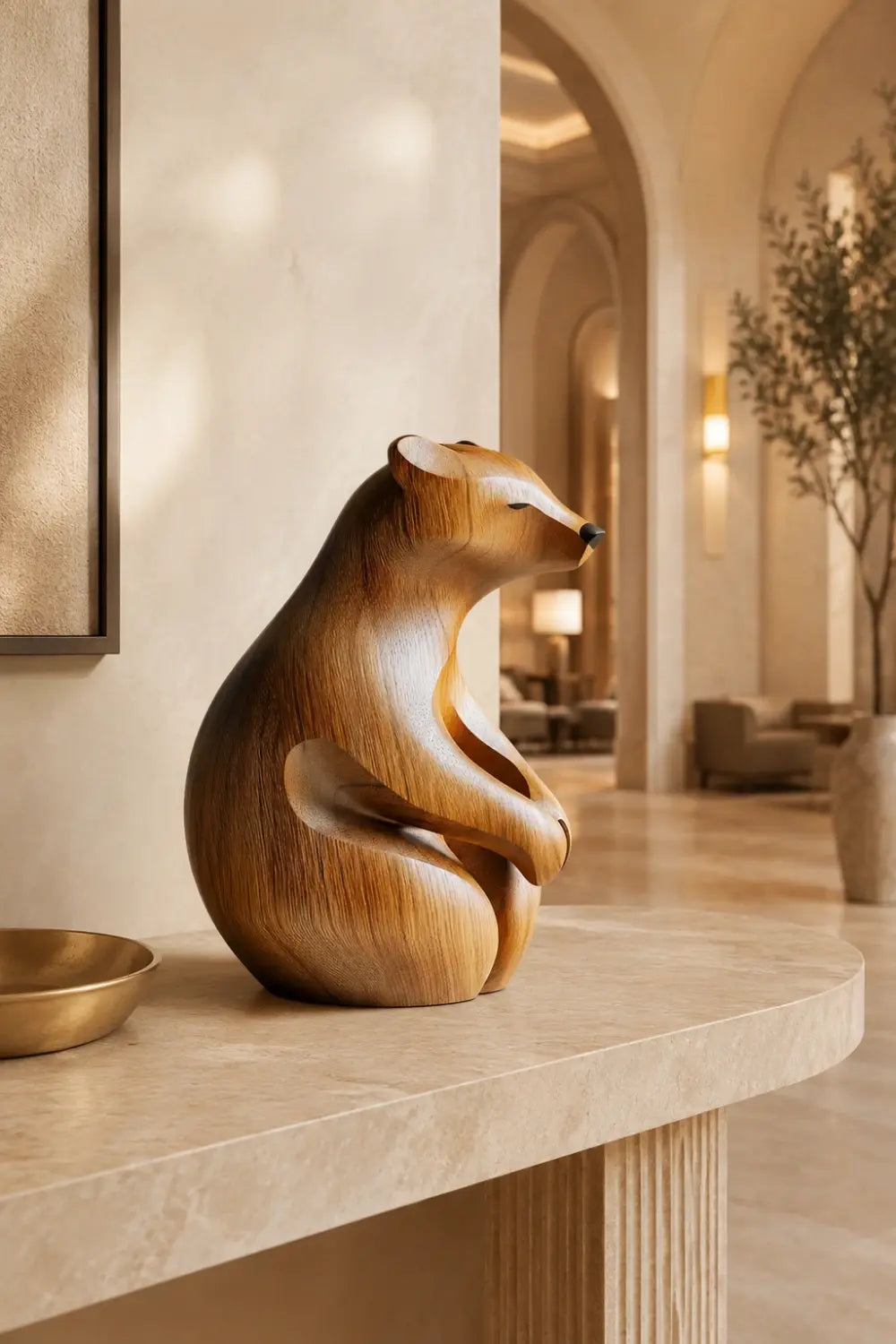 Carved Wooden Bear Figurine | Rustic Wildlife Home Decor