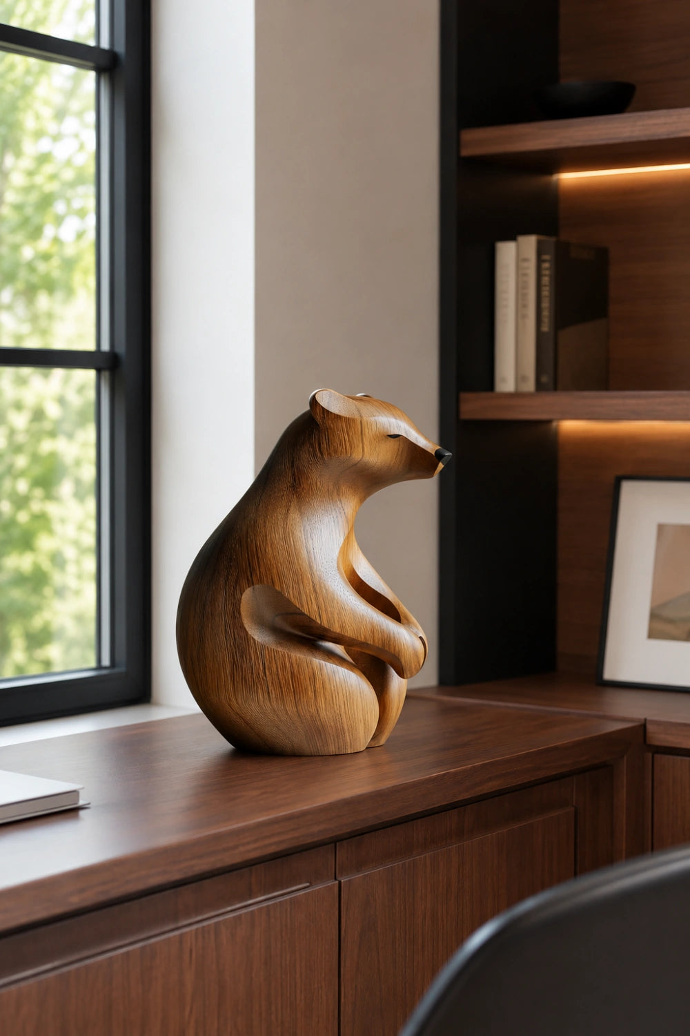 Carved Wooden Bear Figurine | Rustic Wildlife Home Decor