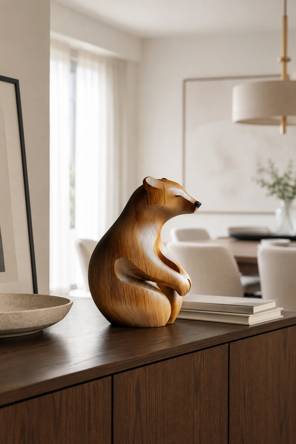 Carved Wooden Bear Figurine | Rustic Wildlife Home Decor