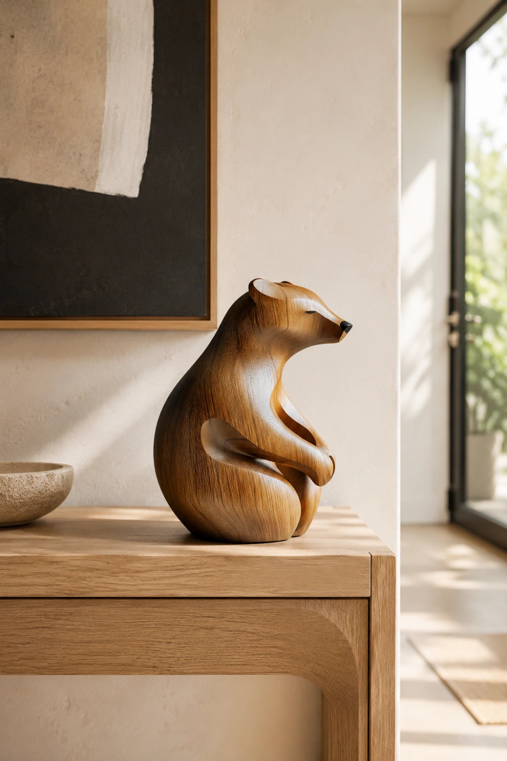 Carved Wooden Bear Figurine | Rustic Wildlife Home Decor