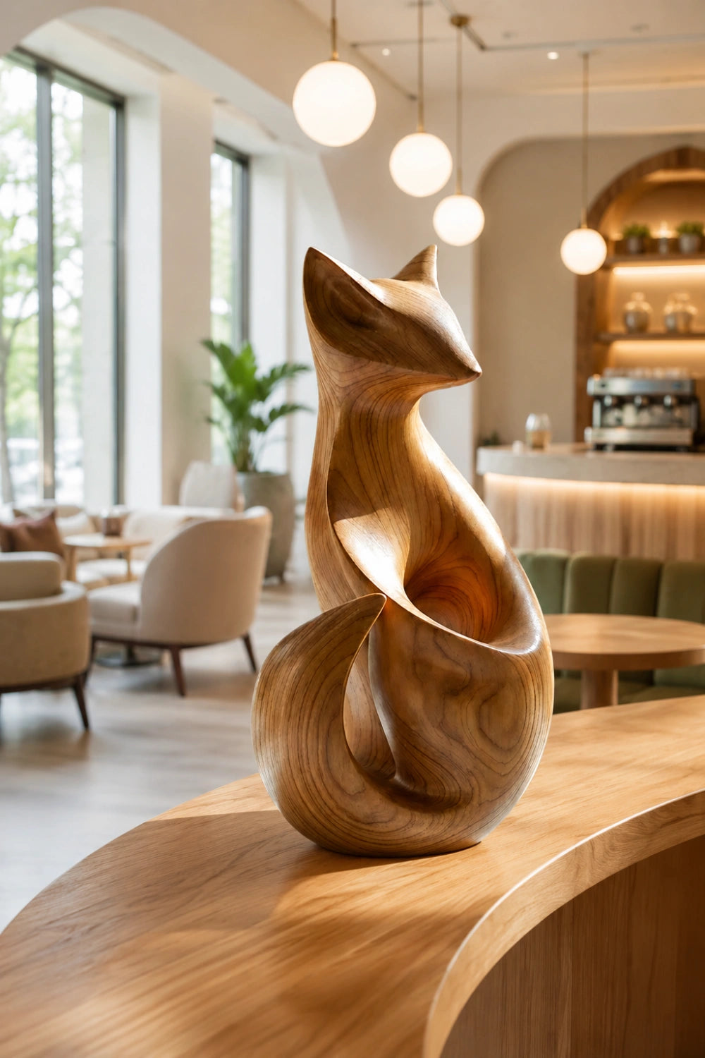 Modern Wooden Fox Sculpture | Hand Carved Animal Desk Object