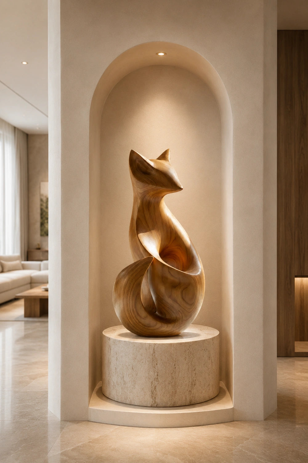 Modern Wooden Fox Sculpture | Hand Carved Animal Desk Object