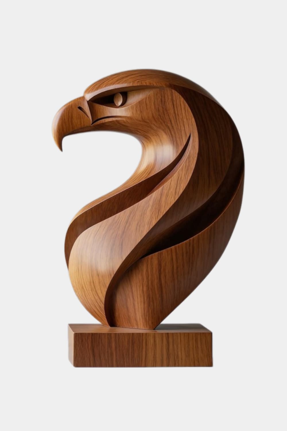 Abstract Wooden Eagle Head Sculpture | Bird Of Prey Art Accent
