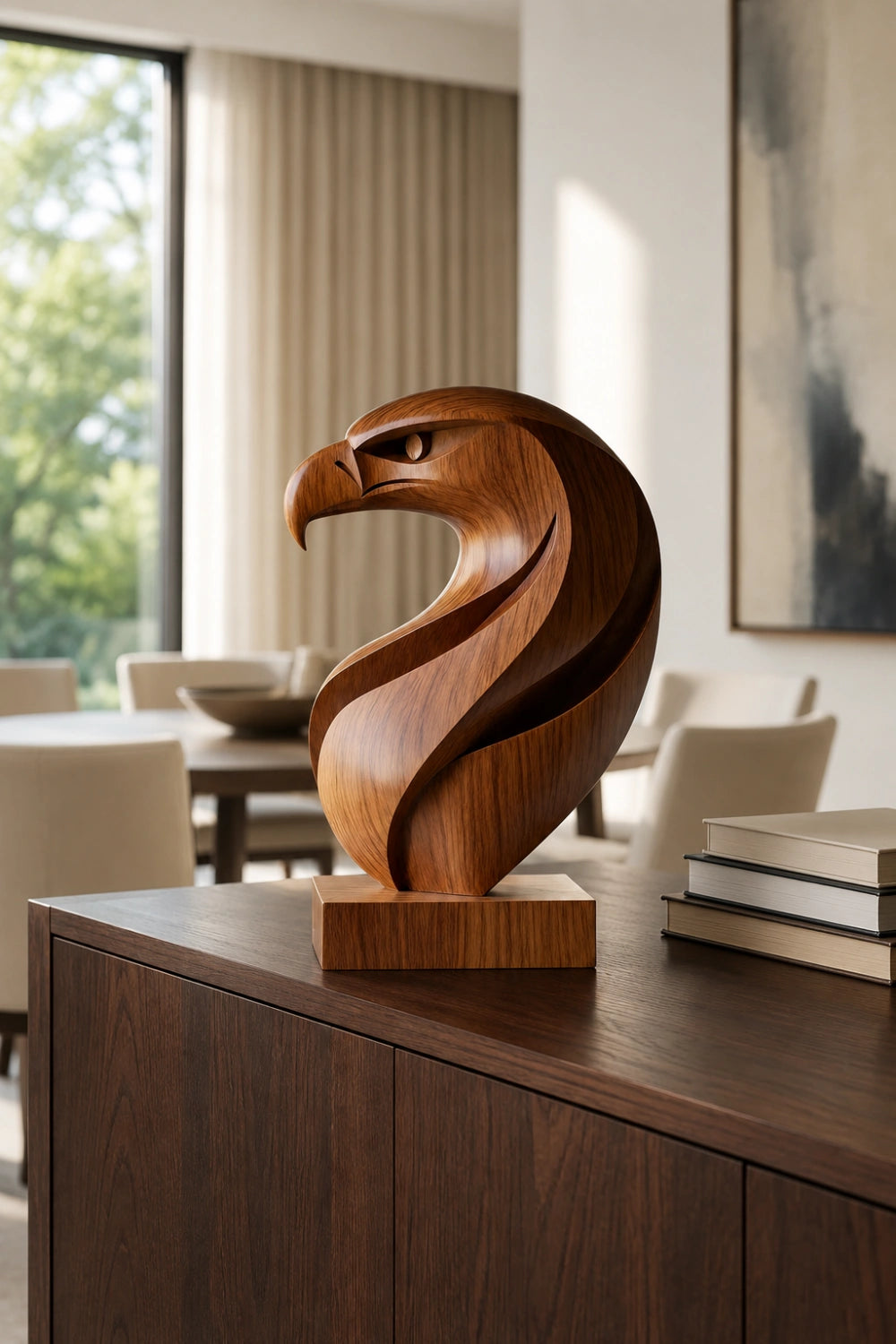 Abstract Wooden Eagle Head Sculpture | Bird Of Prey Art Accent