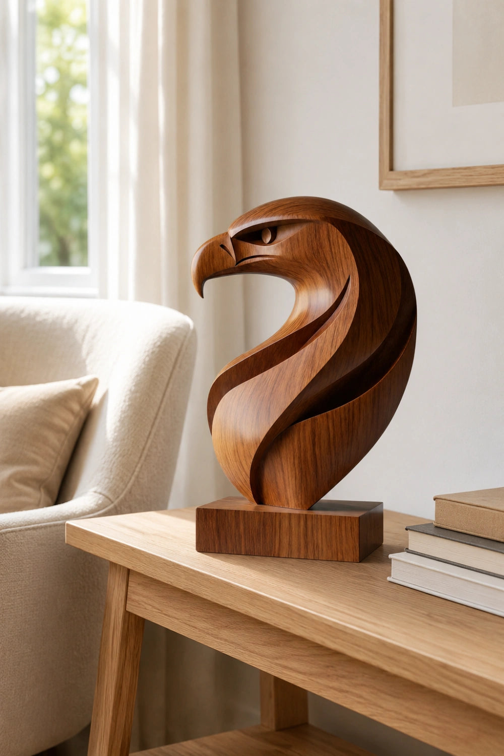 Abstract Wooden Eagle Head Sculpture | Bird Of Prey Art Accent