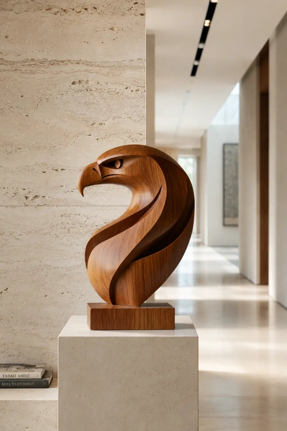 Abstract Wooden Eagle Head Sculpture | Bird Of Prey Art Accent