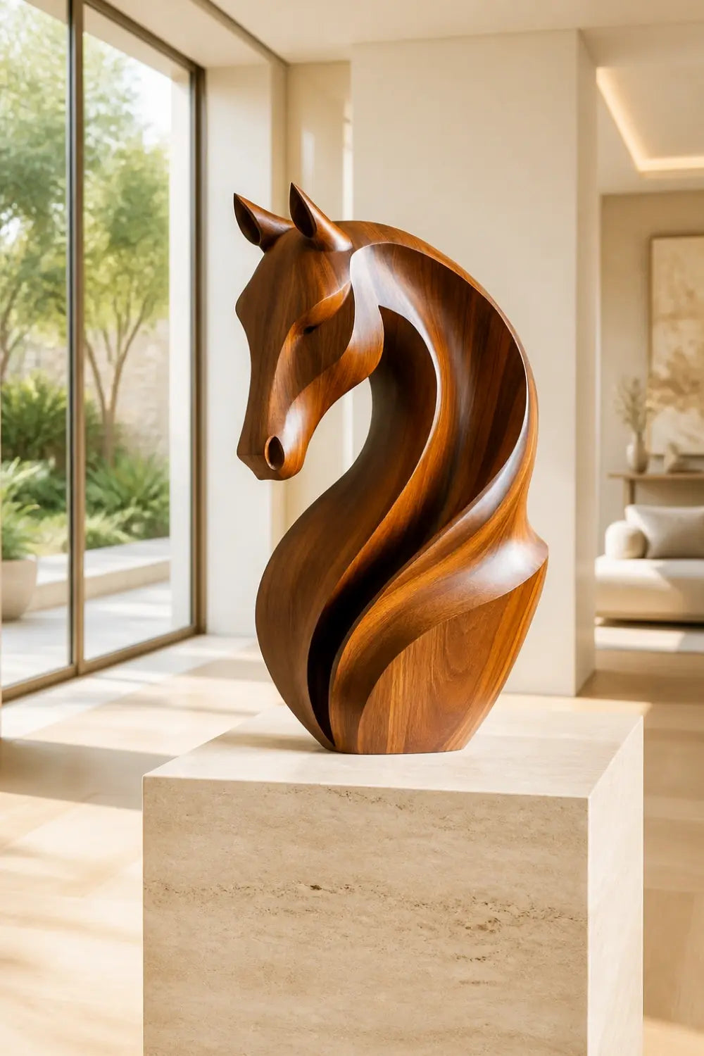 Contemporary Wood Horse Figurine | Polished Animal Sculpture
