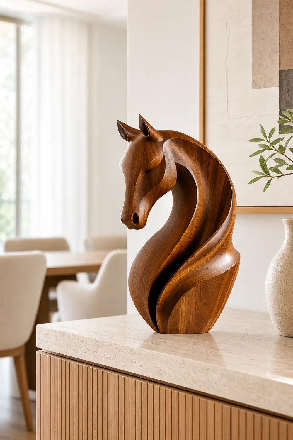 Contemporary Wood Horse Figurine | Polished Animal Sculpture