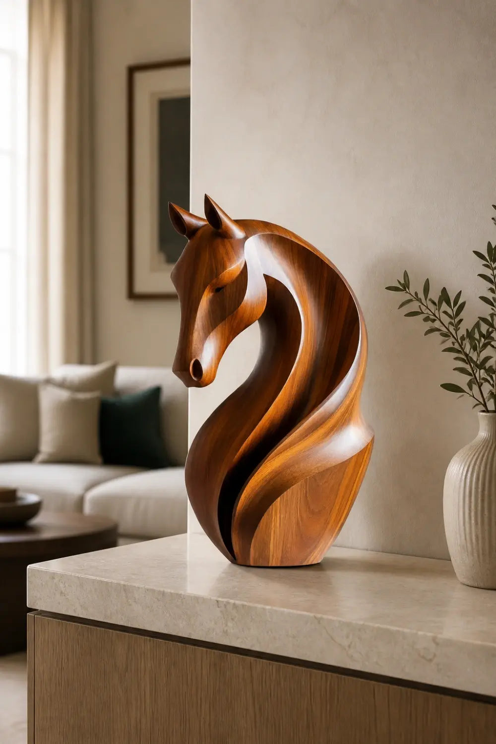 Contemporary Wood Horse Figurine | Polished Animal Sculpture