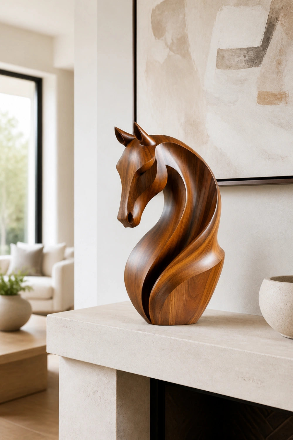 Contemporary Wood Horse Figurine | Polished Animal Sculpture