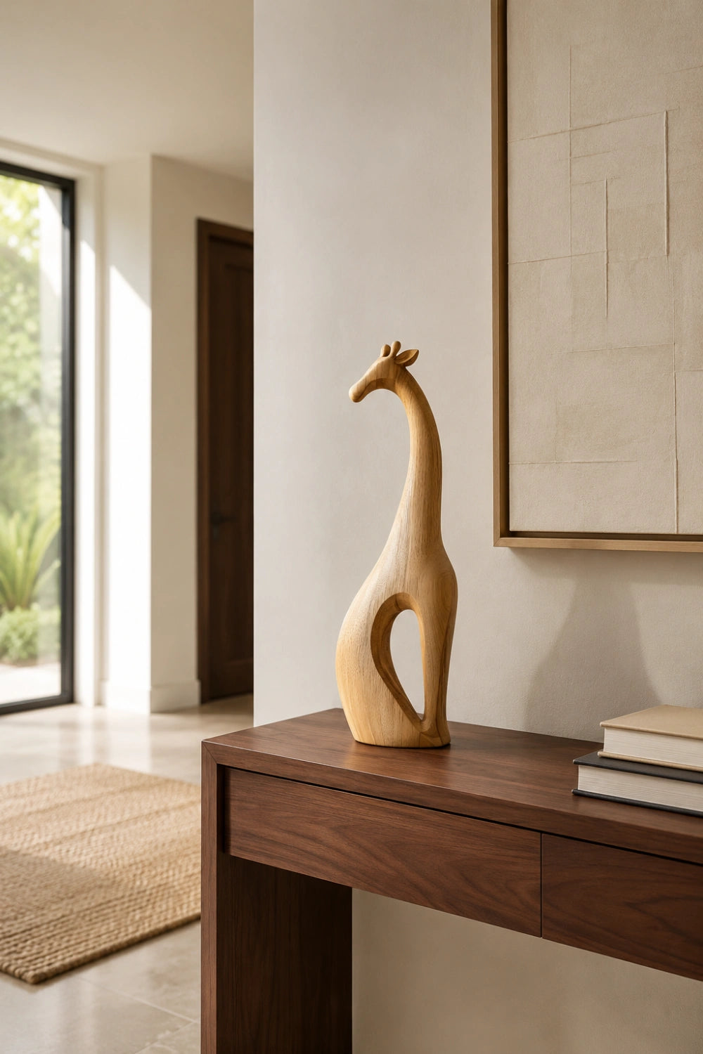 Carved Wood Giraffe Statue | Modern Safari Decor | Minimalist Animal Sculpture