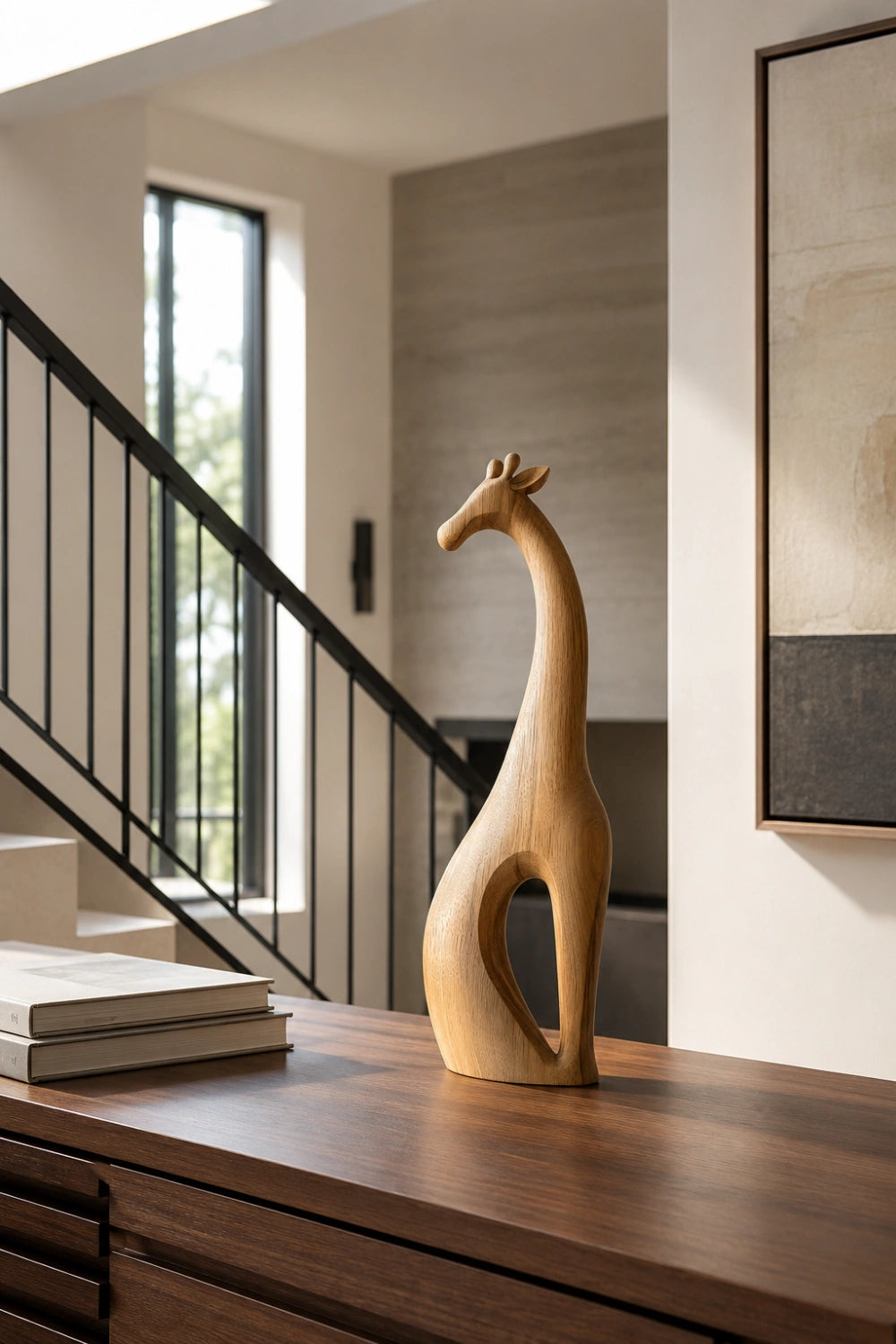 Carved Wood Giraffe Statue | Modern Safari Decor | Minimalist Animal Sculpture
