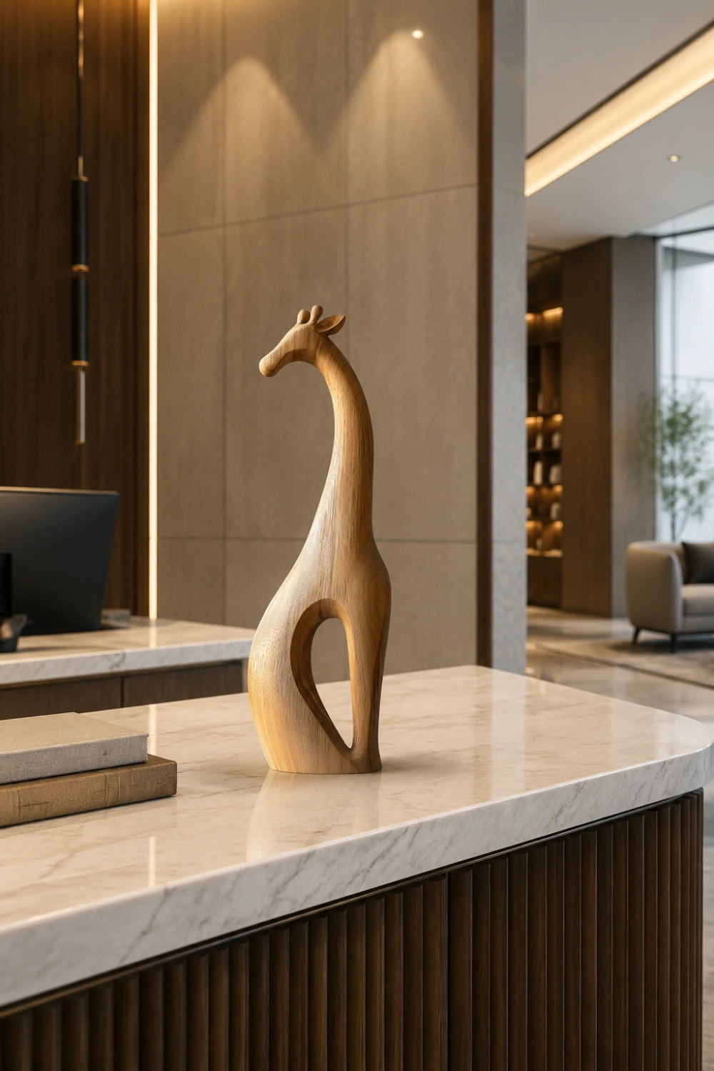 Carved Wood Giraffe Statue | Modern Safari Decor | Minimalist Animal Sculpture
