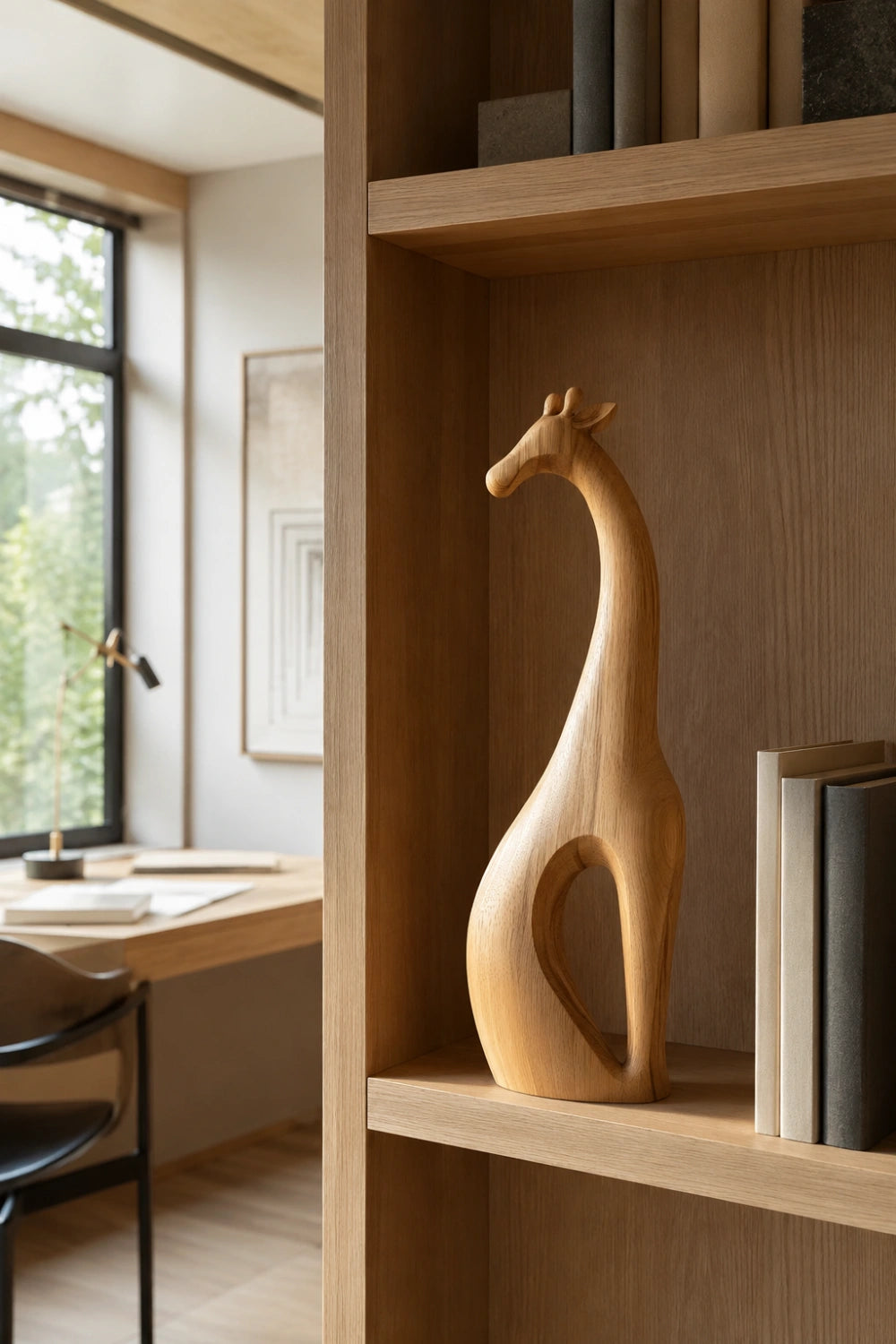 Carved Wood Giraffe Statue | Modern Safari Decor | Minimalist Animal Sculpture