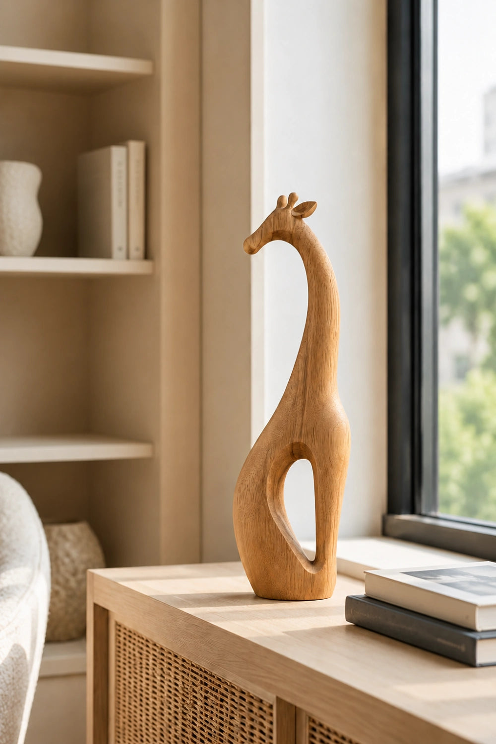 Carved Wood Giraffe Statue | Modern Safari Decor | Minimalist Animal Sculpture