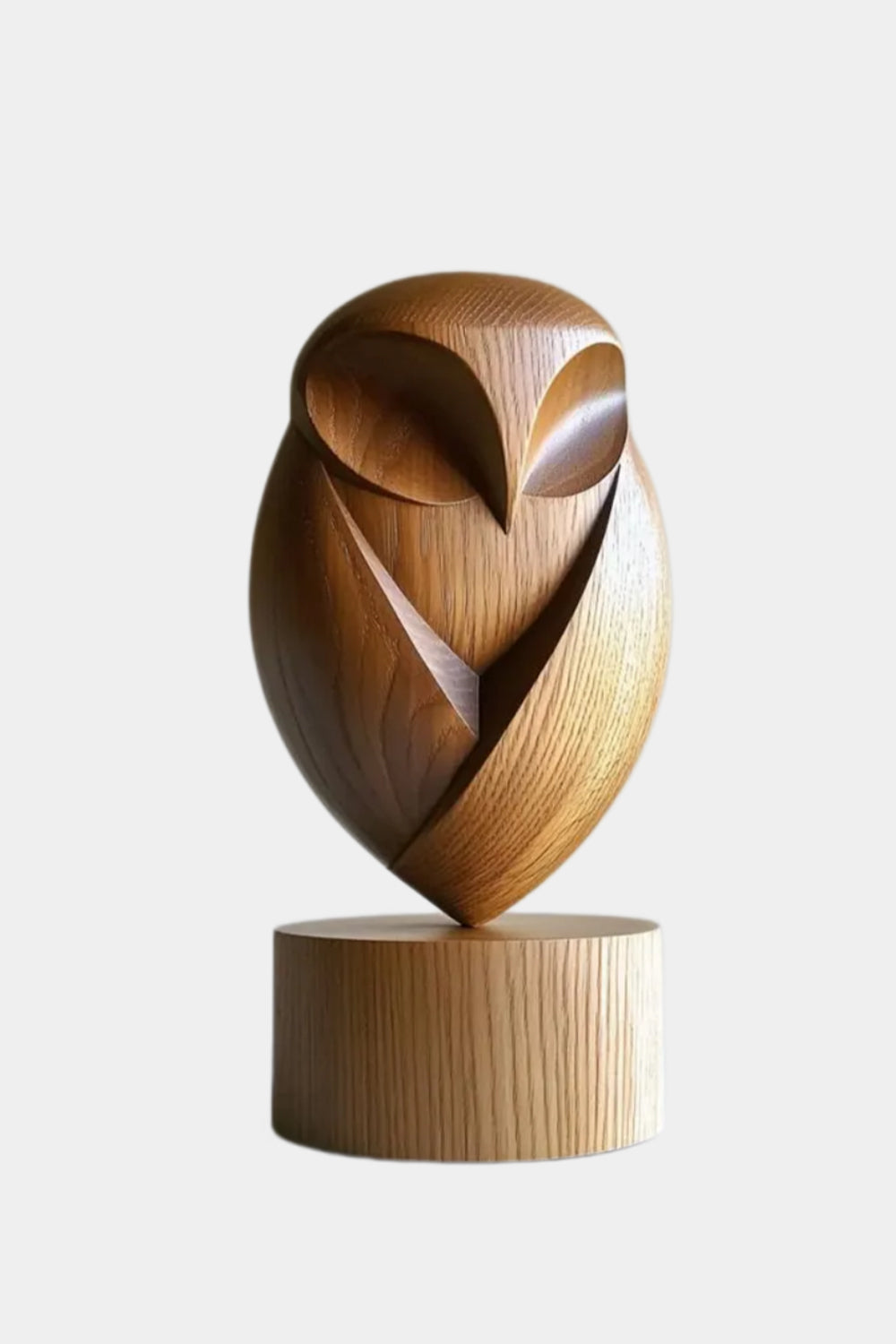 Modernist Wood Owl Sculpture | Pedestal Animal Statue | Organic Mantle Decor